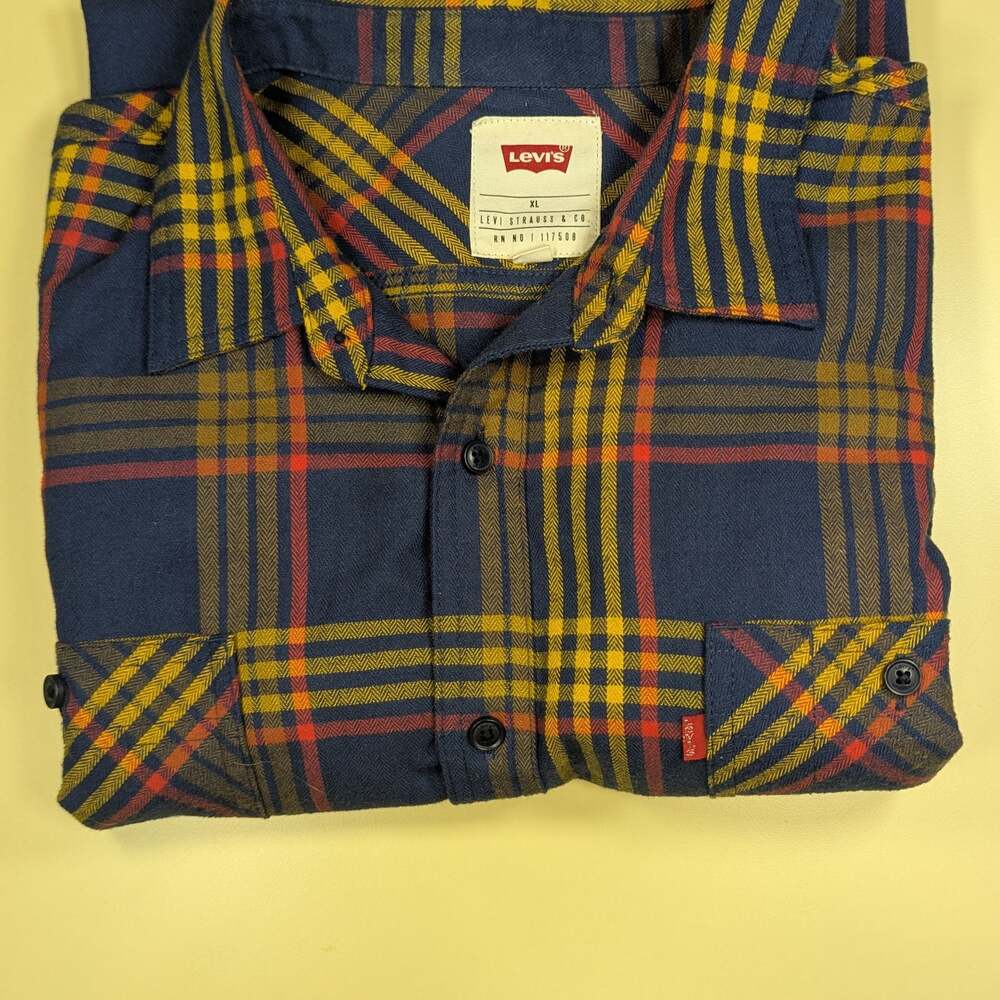 Levi's Men's Blue Yellow Red Plaid Flannel Button Down Shirt